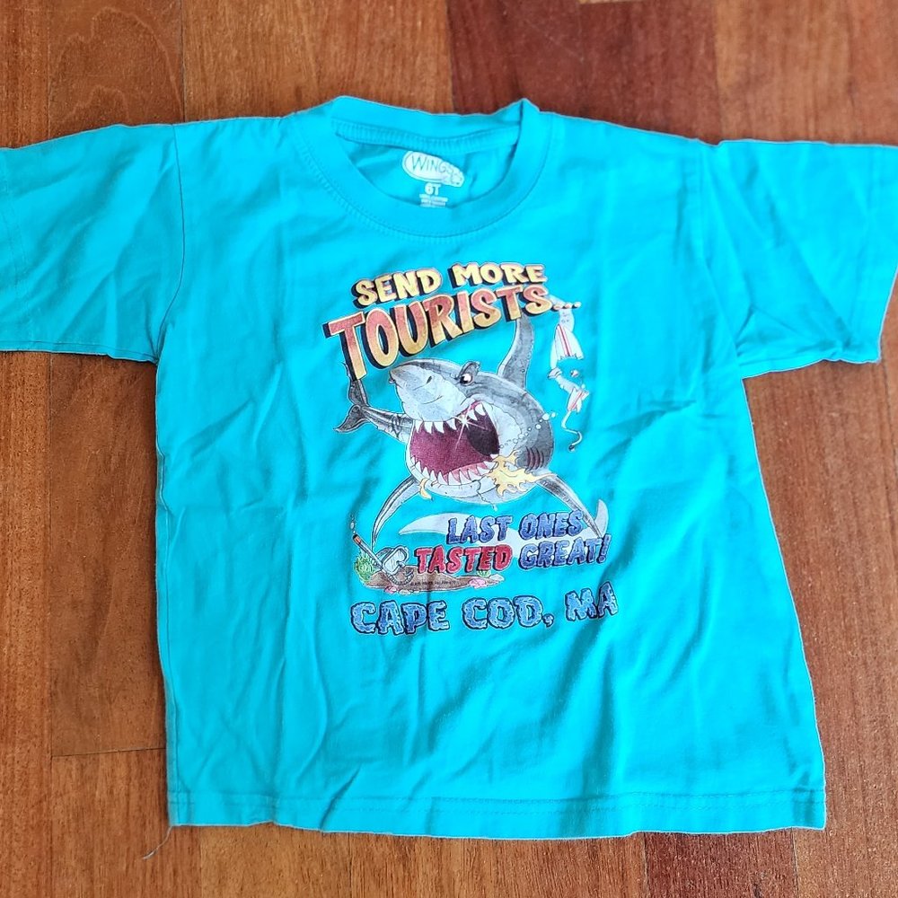 Wings "Send More Tourists" Cape Cod Shark T-Shirt Size 6T